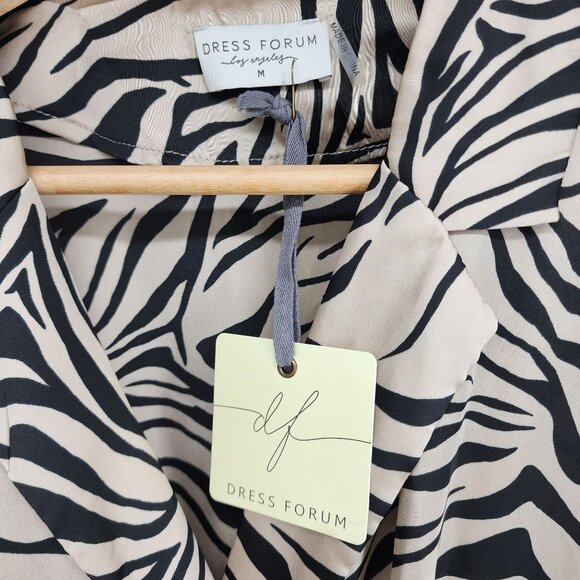 New Dress Forum Zebra Print Wrap Dress Long Sleeve Womens Size M Tan Black NWT - Picture 10 of 12